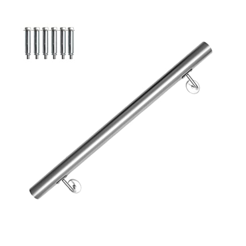 Vigevee Pasamanos de acero inoxidable, Barandilla Manos para escaleras, Baranda Montaje Soporte en Pared Barandilla Interior Exterior, Incluye soporte de pared y tapas de extremos, 80 cm