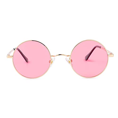 Image of Red Lens Circle Glasses Small Round Polarized Sunglasses for Women Men Retro Hippie Style Circle Sun Glasses