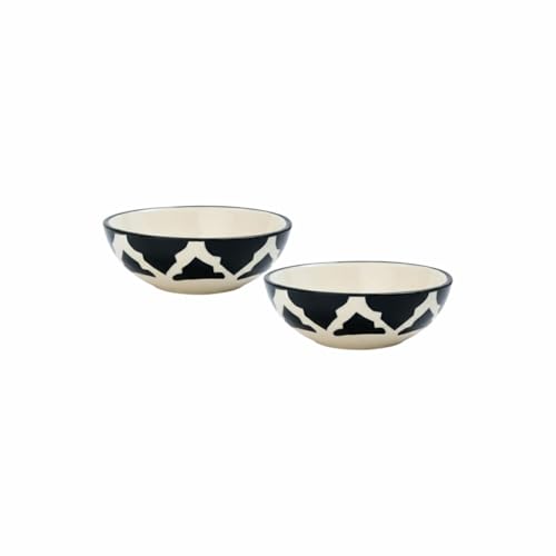 Image of Ceramic Durable Serving Bowl for Kids, Adults & Everyday Dining Suitable for Homes, Kitchen Counters, Cafes, Small Eateries, and Food Tables Dishwasher Safe & Microwave Safe (Black, Set of 2)