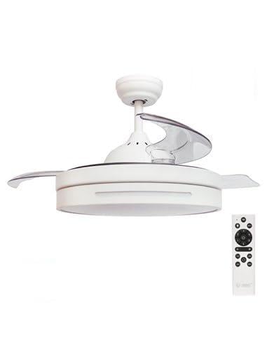 Ventilador de techo 'Buccheri' con luz LED regulable y mando a distancia (36W 3CCT 3547lm con aspas retráctiles) color blanco