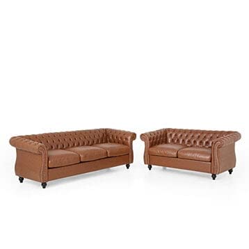 Antique Wood Hub Luxury Classic Leatherette Chesterfield Sofa Set for ...
