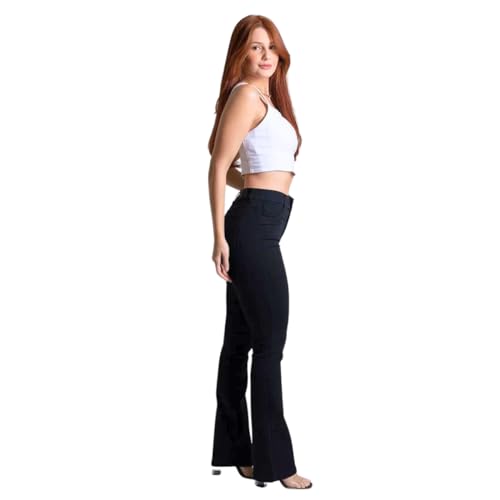 Calça Sarja Feminina Preta Flare Boot Cut Boca de Sino Sawary Premium Elastano Lycra Bonita Confortá