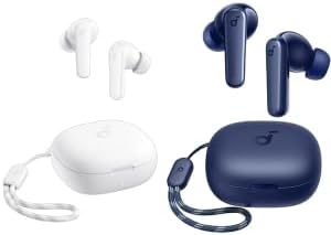 by Anker P20i True Wireless Earbuds, controladores de 10 mm con graves grandes, Bluetooth 5.3, tiempo de reproducción prolongado de 30 horas, resistentes al agua, 2 micrófonos para llamadas AI Clear, 22 ecualizadores preestablecidos, personalización (blanco y azul)