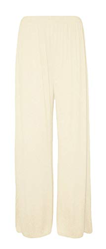 FASHION 7STAR Women's Stretchy Wide Leg Palazzo Lounge Pants Ladies Plain Elasticated Waist Palazzo Trousers (Cream US 20-22)