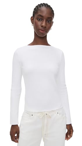 Vince Rib L/S Slash NK Classique Femme t-shirt manches longues côtelé