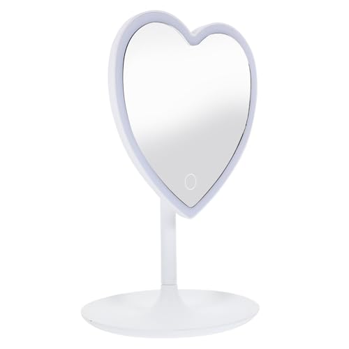 UKCOCO Espejo de Maquillaje LED Inteligente Luz Ajustable Forma de Corazón Base para Escritorio Tamaño Compacto para Hogar y Viaje Espejo Cosmético Portátil Iluminación para