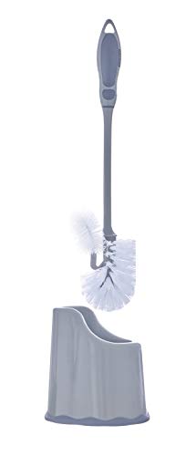 Image of Superio Toilet Bowl Brush and Holder with Under Rim Cleaner for Bathroom, Toilet Brush and Caddy with Non Scratch Bristles and Under Rim Lip Brush, Grey (2 Pack)