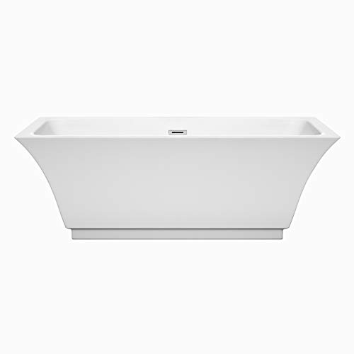 Galina 67 Inch Freestanding Bathtub In White With Polished Chrome Drain And Overflow Trim #TOP1