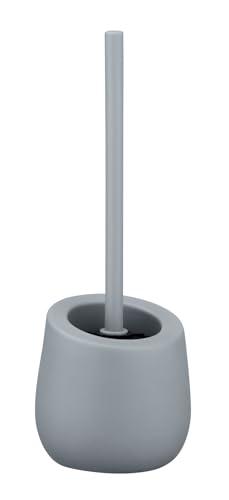 WENKO Brosse WC Badi gris céramique Porte-brosse WC avec soies en silicone et brosse pour rebords Gris