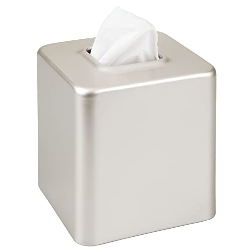 mDesign Steel Square Tissue Box Cover Modern Facial Tissue Holder for Bathroom Vanity Countertops Bedroom Dressers Night Stands Desks Office and Tables - Unity Collection - Satin