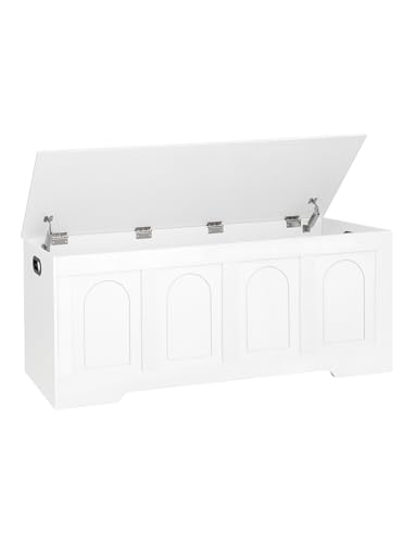 DINZI LVJ Storage Chest, 47.2' Rattan-Like Toy Box with 2 Safety Hinges, Wooden Entryway Storage...