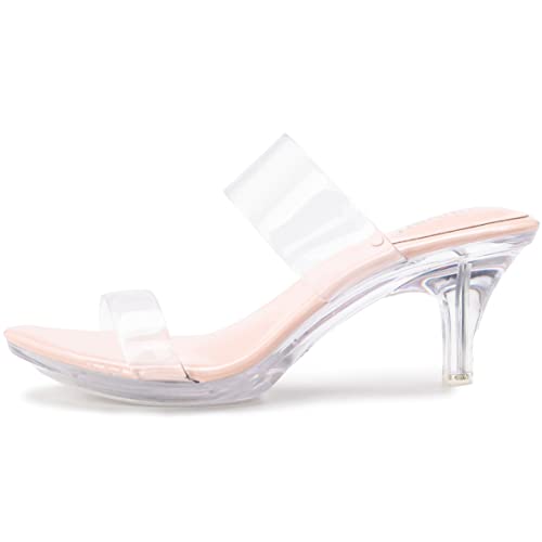 Image of NBUUNBU Clear Heels for Women Silver Black Heels Little Platform Sexy High Heels Sandals Stiletto Kitten Open Toe Dress Shoes Comfortable Double Transparent Strap Heeled Sandals Mule