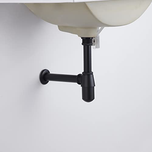 Bathroom Bottle P Trap Waste Pipe 1-1/4 inch Slip Inlet Drain, Lavatory Adjustable Basin Sink Waste Pipe Drain P-Trap Kit, General US/CA Standard, Matte Black