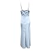 2025 - Damen-Satin-Slip-Kleid mit Wasserfallkragen, rückenfrei, gerüscht, figurbetont, Midi-Kleid, Damenkleider für Arbeit, Herbst, hellblau, S