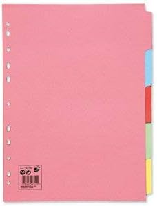 5 Star Subject Dividers Multipunched Manilla Board 5-Part A4 Assorted [Pack 10]