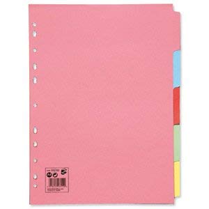 3 X Subject Dividers Multipunched Manilla Board 5-Part A4 Assorted [Pack 10]