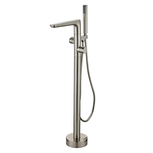 BiaoTeng Grifo de Pie para Bañera Exenta Monomando Latón Frío y Caliente Grifo Bañera Independiente Grifo de Bañera Exenta Cepillado