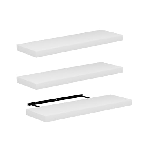 FURNITABLE - Set de 3 Estante de Pared Flotante de Madera MDF Blanco Decorativo,Balda de Pared,De 23.5x80 cm para Salón, Cocina, Oficina