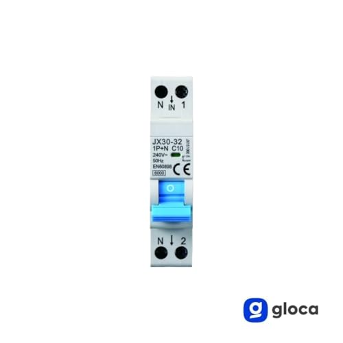 gloca Interruttore Magnetotermico Automatico 1P+N 10A 220V 6KA 1 Modulo DIN C10
