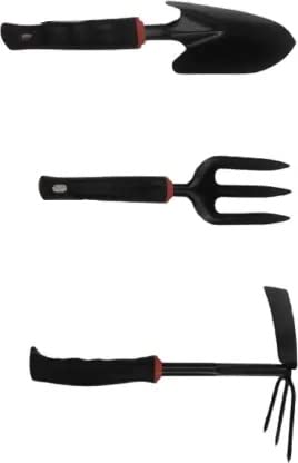 D-Mark®Set of 3 Plant Gardening Shovel, Hoe with 4-Prong Fork and Rake Set Mini Garden Hand Tool Kit Gardener Tools