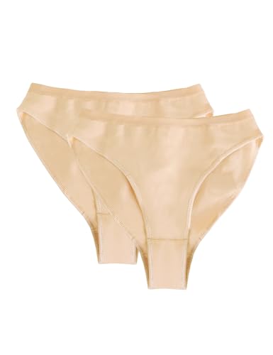 Dayrose Tanzslip für Mädchen und Frauen, Nahtlose Baumwoll-Tanzunterwäsche für Ballettkostüme, Gymnastik (1-3 Paar), Hautfarben, 2 Paar, 8-10 Jahre