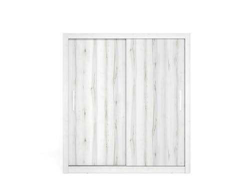 Skraut Home Armario Sava 2 Puertas correderas, Color Blanco veteado, Estante y Colgador Interior, Habitación Matrimonio o Juvenil, 201x182x58,7 cm