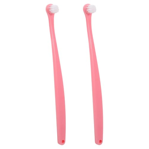 VALICLUD Cepillos de Dientes para Mascotas 2 Piezas, Cabezal Redondeado Cerdas Suaves, Tamaño Pequeño, Color Rosa, Limpieza Bucal para Perros y Gatos, Cuidado Dental Eficaz para Cachorros