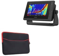BoxWave Case Compatible with Garmin GPSMap 742xs - SoftSuit with Pocket, Soft Pouch Neoprene Cover Sleeve Zipper Pocket - Jet Black with Red Trim