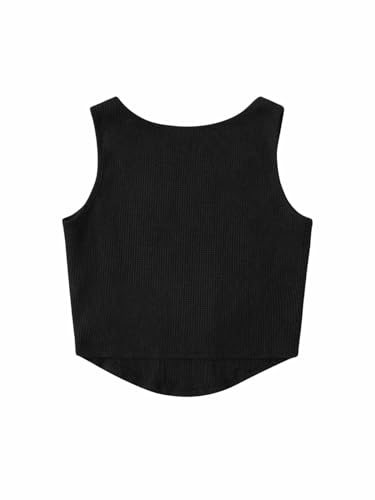 COZYEASE Camiseta regata feminina gola quadrada sem mangas bainha assimétrica slim fit, Preto, 14 An