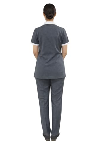 Image of UNIFORM CRAFT Women Executive Uniform Set - Top & Pant with White Collar | Formal Office Wear | Hospitality & Corporate Staff Uniform - Grey - L