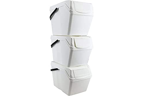 Prosperplast Lot de 3 poubelles de recyclage de 75 litres de couleur blanche avec poignées Cover