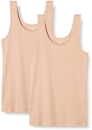 Amazon Essentials Women's Slim-Fit Tank, Pack of 2, Beige, Small
