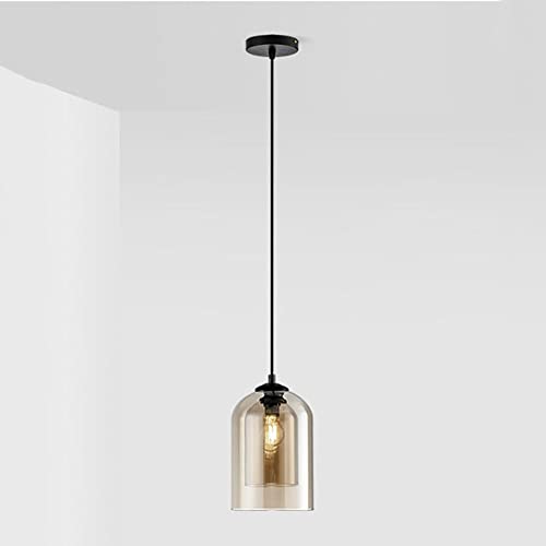 Suspension E27 en verre gris fumé et lustre en fer moderne