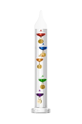 Glass Galileo Thermometer with 5 Multi Colored Balls from 64ºF to 80ºF 11inch Galileo Thermometer Gorgeous Gift for Family or Friends Present Home, Office Indoor and Outdoor Décor