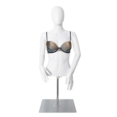 SHAREWIN Mannequin Torso with Stand Female Half Body Dress Form Plastic Detachable Manikin Stand Height 30”-46” High Stability Metal Base, White (Female)