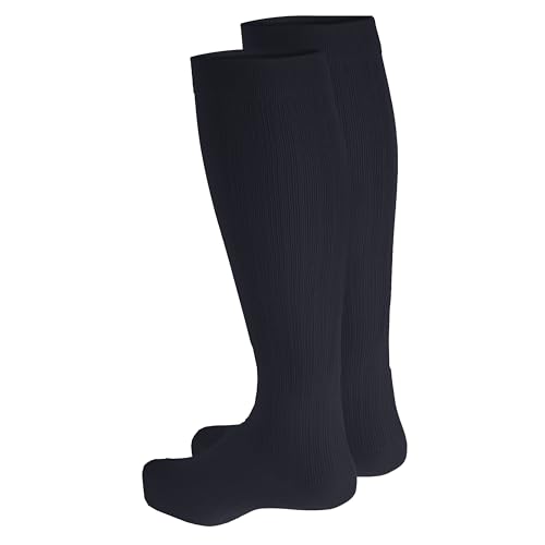Image of NuVein Men's Compression Socks, 30-40 mmHg Support, Dress Trouser Style, Over Calf Knee High, Navy, Large