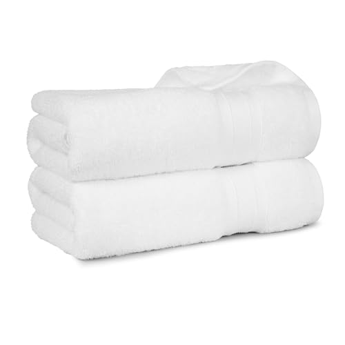 Trident Soft Comfort Air Rich 100% Cotton Towels for Bath, 500 GSM Large Size Bathroom Towels for Men/Women, 2 Pc Bath Towel Set (69cm x 137cm), White