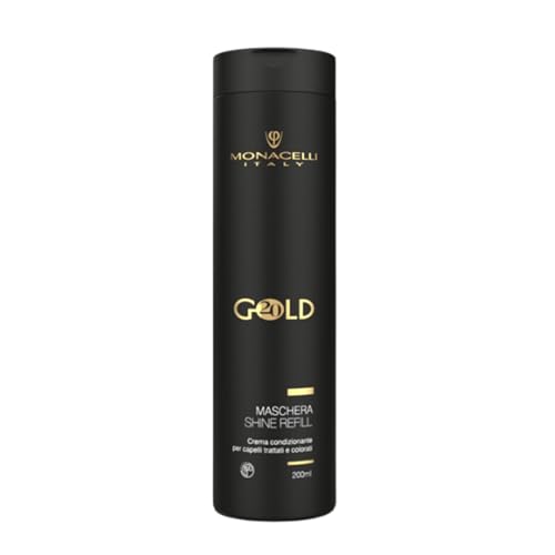 Monacelli Mask Gold Shine Refill 200 ml de crème revitalisante qui protège et améliore l'intensité de la couleur et repulpe la fibre capillaire tout en maintenant la reconstruction Gold20