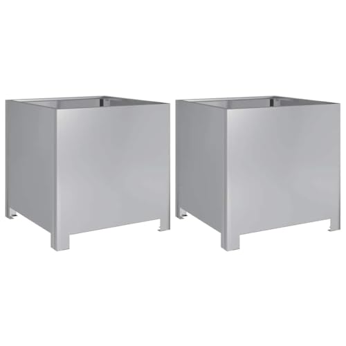Roanoer Juego de 2 macetas de 40 x 40 x 40 cm de acero galvanizado, maceta cuadrada para jardín, terraza y balcón, bancal estable para flores y hierbas, gris