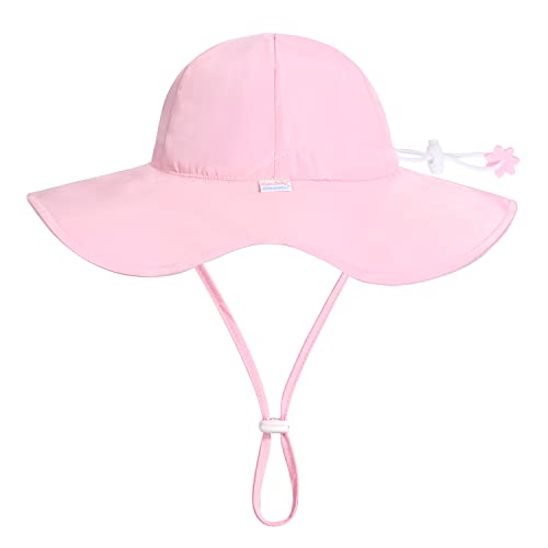 Unisex Baby Sun Hat With Upf 50+ Outdoor Adjustable Beach Hat, Baby Girl Wide Brim Bucket Hats For Infant Toddler Little Boy (0-6 Months,Pink) #TOP1