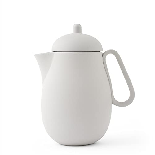 Viva Scandinavia Théière en Porcelaine avec infuseur thé en Acier Inoxydable, Bec Anti-Gouttes, thé en Vrac, thé à Feuilles, 1 L, Gris Sable Mat