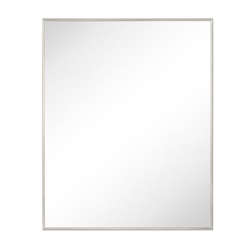 Image of TEHOME 24'' x 30'' Brushed Nickel Recessed and Surface Mount Bathroom Nickel Medicine Cabinet with Mirror Square Cornered Metal Framed Rounded Rectangle Medicine Cabinet Mirror