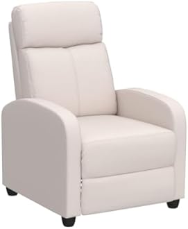 Yaheetech PU Leather Reclining Chair Single Sofa for Living Room Padded Seat with Pocket Spring for Small Space Living Room Bedroom Home Theater Beige