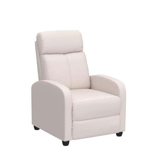 Yaheetech PU Leather Reclining Chair Single Sofa for Living Room Padded Seat with Pocket Spring for Small Space Living Room Bedroom Home Theater Beige