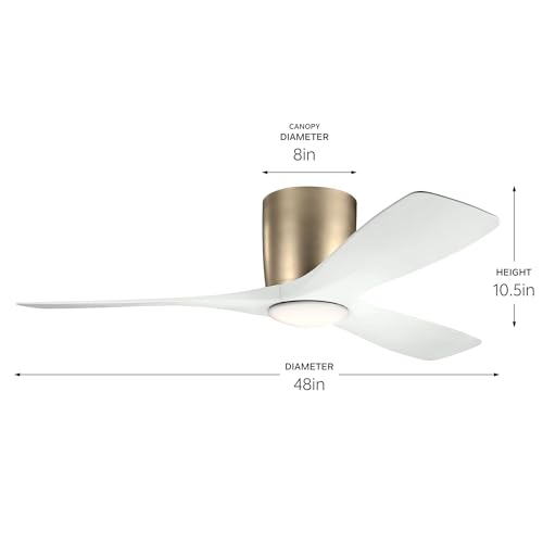Image of Kichler Volos 48 inch Ceiling Fan With LED Light, Champagne Bronze, 300032CPZ | Wall Control, Contemporary Indoor Fan, Low Profile Ceiling Fan with Light
