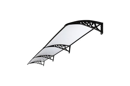 Image of CHENNAI Window Blinds and Shades DIY Polycarbonate Awning (Engineered Plastic Brackets) Window Sunshade Door Weather Shed Rain Canopy Awnings - 12'Widthx3'Depth (Black Brackets & White Sheets)
