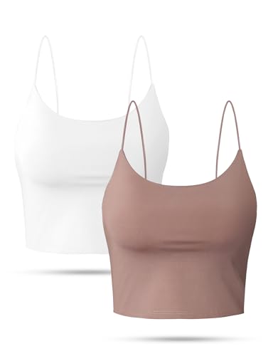 Image of Buauty 2 & 4 Packs Crop Tank Top for Women, Basic Solid Cropped Double Layer Spaghetti Strap Short Sleeveless Camisole