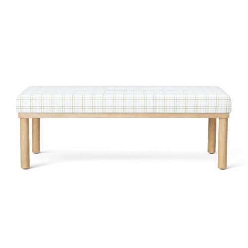 Image of HomePop 47.5 inch Oslo Bench - Natural Plaid Woven Fabric