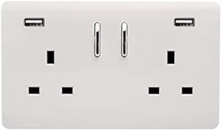 Trendi Switch 2 Gang Artistic Modern Glossy 13 Amp 2 x 2.1mA USB Switched Plug Socket Ice White