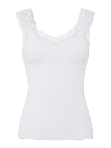 PIECES Pcbarbera Lace Top Noos BC Camiseta de Tirantes Anchos, Blanco Brillante, XL Mujeres
